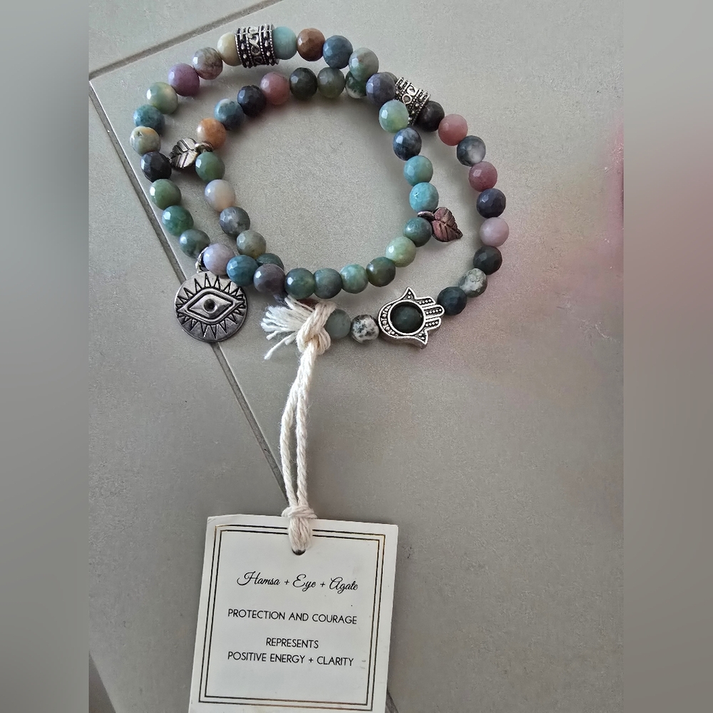 Hamsa Eye Agate Beaded Bracelet